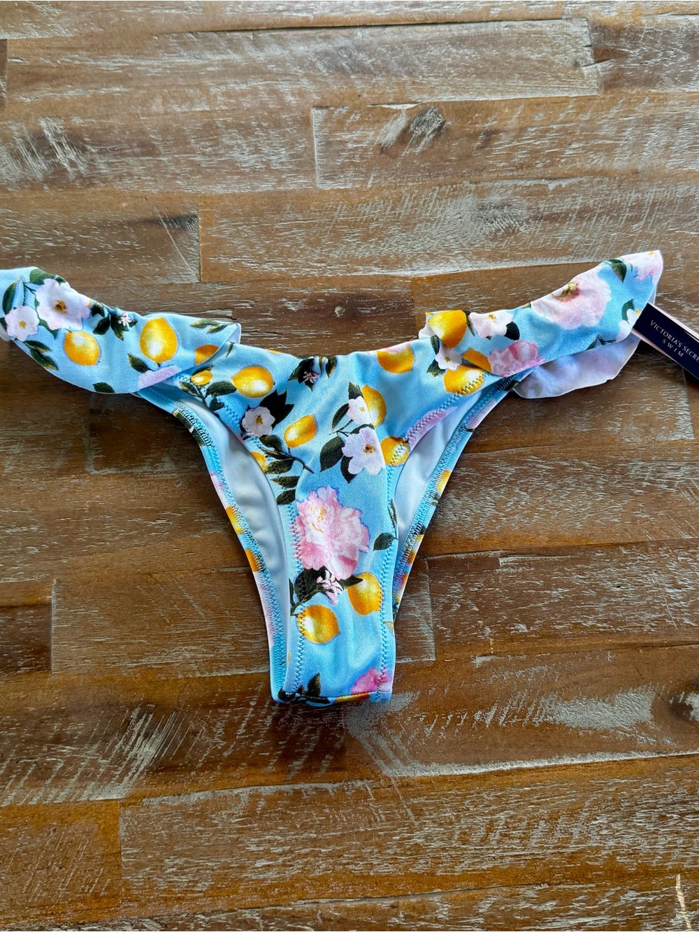 Victoria's Secret Blue Lemon & Floral Ruffle Bikini Bottoms